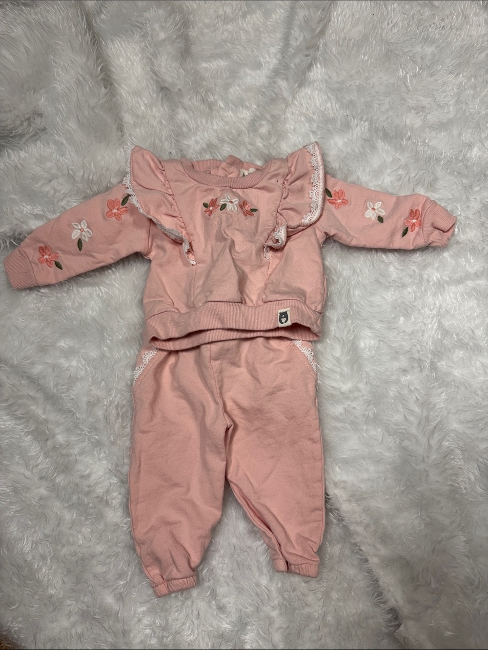 Pink Floral Baby Two-Piece Set rabbit bear 3/6 months